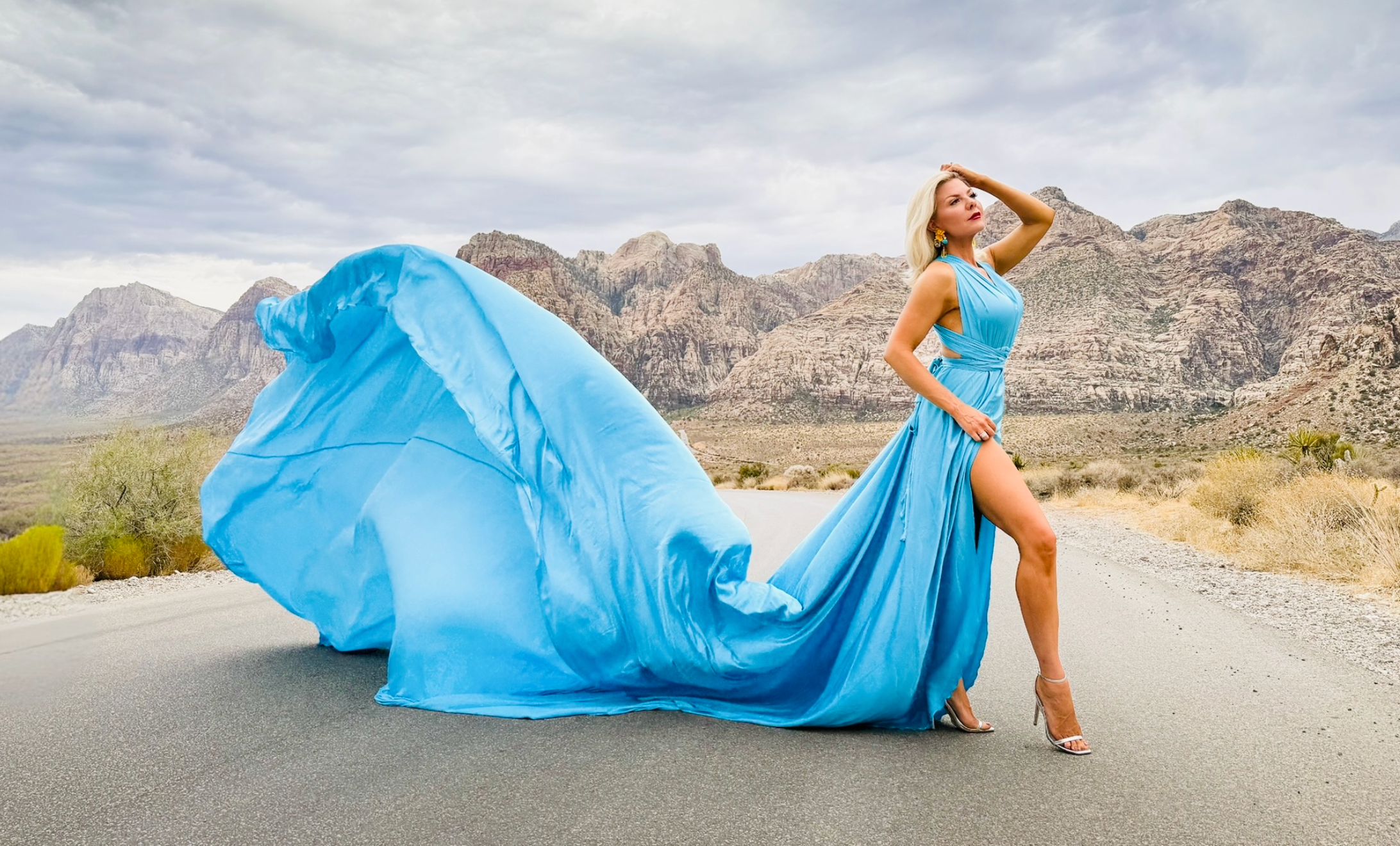 Blue gown in desert